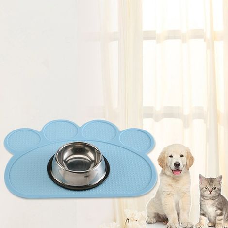 QAZQA Tapis Gamelle pour Chien Chat Tapis de Nourriture en Silicone pour Animaux de Compagnie Tapis d’Alimentation Antiderapant facile à porter（bleu）