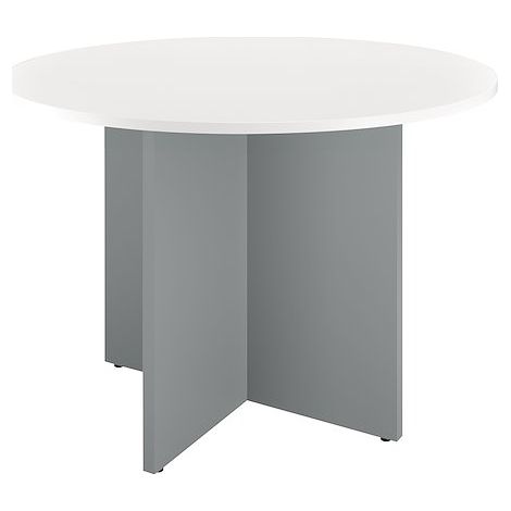 Table ronde 100 cm plateau blanc pieds croix aluminium Essens - Maxiburo