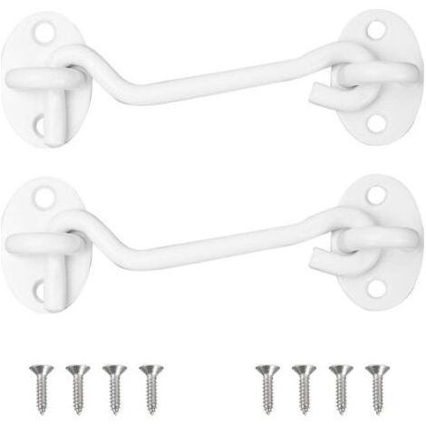 Lot de 2 crochets tempêtes, Bolatus en acier inoxydable avec œillet, pour porte, garage, fenêtre, cabine, porte (100 mm, blanc) (1/5)