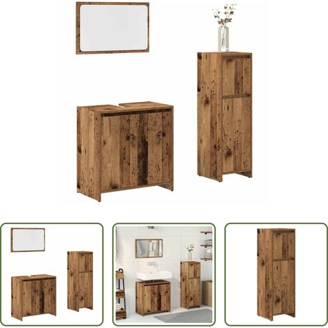 Meuble lavabo -  Ensemble de meubles salle de bain 3 pcs bois d'ingénierie (1/5)
