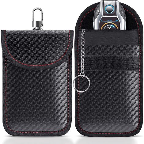 lot De 2 Pochettes Blocage Signal Rfid Pour Cl Voiture, Tui De Protection Anti Rfid Pour Clef Tlcommande Avec Anneau Porte-cl Intgr En Fibre De Ca (1/5)