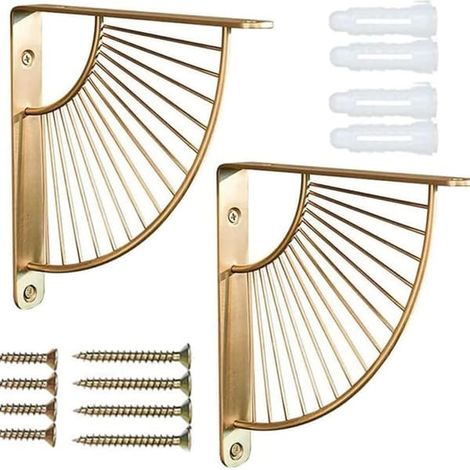 Supports d'étagère en laiton - Supports d'étagère de qualité supérieure - Supports d'étagère muraux avec fixations - Lot de 2 supports (1/5)