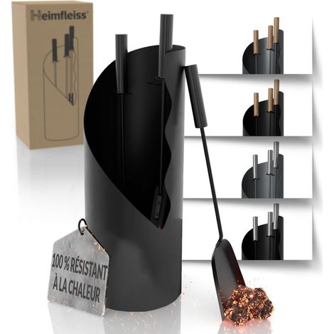 1 Ensemble Accessoires Cheminée, Acier Thermolaqué, Manches Bois, Pour Foyer Et Poêle (1/5)