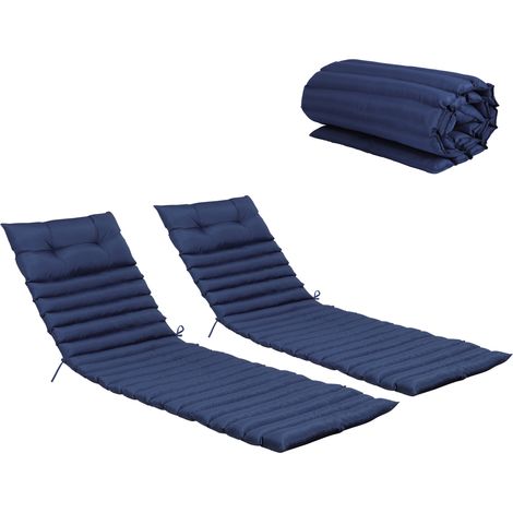 Lot de 2 Coussins pour Transats d'Extérieur avec Housse en Polyester Bleu Marine (1/5)
