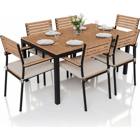 Set da giardino in legno di acacia Rhodos 7 pezzi Set da giardino in stile industriale, cuscini inclusi (1/2)