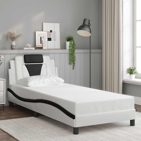 Bettgestell "Viana" ohne Matratze Weiß und Schwarz 90x200 cm Kunstleder (1/5)