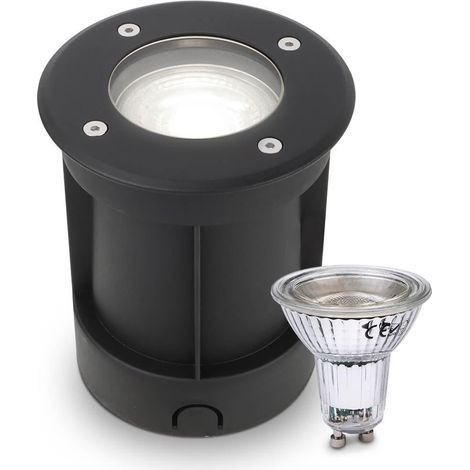 LED Bodeneinbaustrahler Schwarz rund 230V IP67 - Leuchtmittel: GU10 5W 4000K DIMMBAR - Anzahl: 1x (1/5)