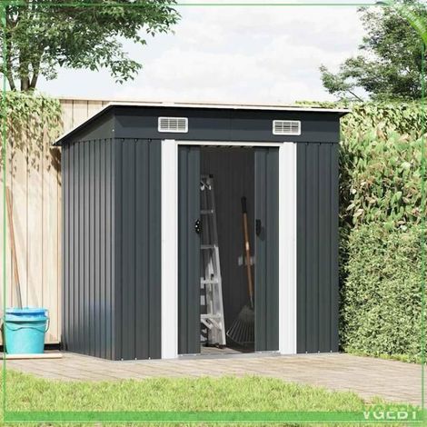 Abri de jardin en métal - FAFEICY - 47026 - Anthracite - 190x124x181 cm - Doubles portes coulissantes (1/5)