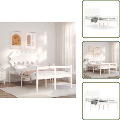 Cama para ancianos - vidaXL Cama para personas mayores con cabecero madera maciza blanco - Cama con espacio de almacenamiento
