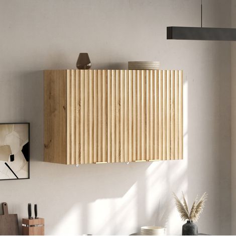 Mueble de cocina mural de 3 puertas, 90 x 29 x 60 cm, MDF natural HAVRYA (1/5)