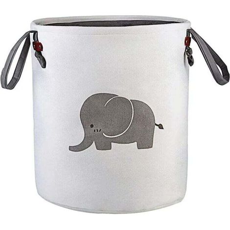 Round Foldable Cotton Storage Basket, Suitable for Children's Rooms, Toys, Clothes, Baby Outfits, Gift Baskets (Elephant Pattern) (Gray). (1/4)