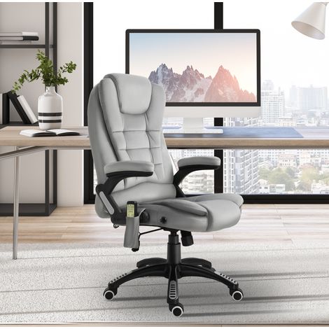 REDOM Silla de oficina ergonómica con masaje y calefacción, respaldo reclinable, poliéster gris (1/5)