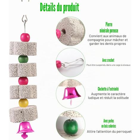 Bird Toy, Mineral Stone with Bird's Beak, Chew Birds Toys Mineral Calcium Stone with Bells for Parakeets, Parrots, Lovebirds, Chinchillas, Rabbits (1/4)