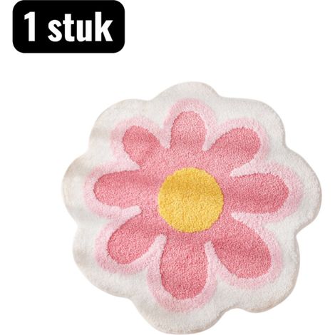 Tapis de bain en forme de fleur 60 x 60 cm en microfibre douce antidérapant et absorbant pour salle de bain et chambre rose (1/5)