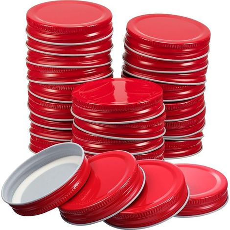 30 Couvercles de Bocaux Mason Bouchon Standard Étanche Sécurisé Lot de Conservation Solide Rouge (1/5)