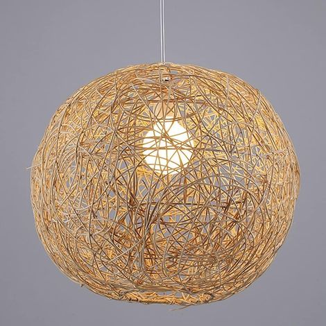 Lámpara de salón de estilo rústico con bola de ratán, pantalla de cesta tejida, farol de bambú, lámpara colgante, iluminación de techo para pasillo, base E26, RAPANDA