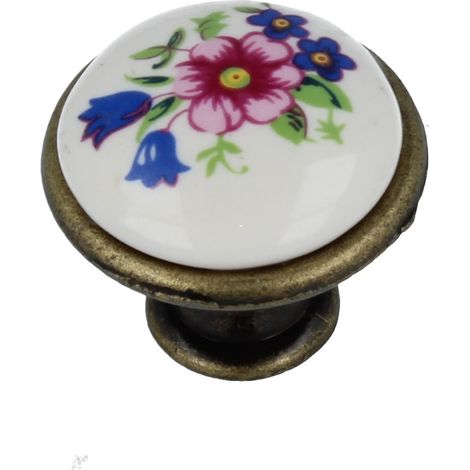 Möbelknopf Schrankknopf Porzellan weiß mit Muster Modell Blume Durchmesser 27mm (1/5)