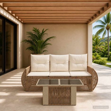 vidaXL Conjunto de sofás de jardín 4 uds. Beige y blanco crema (1/5)
