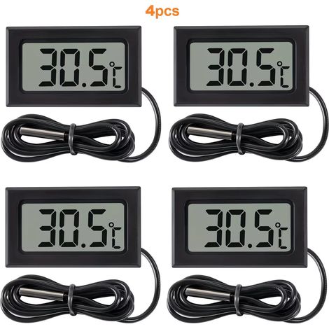 Mini thermomètre-hygromètre numérique LCD avec sonde étanche de 1 m, affichage de la température et de l'humidité en degrés Celsius pour aquarium, serre, réfrigérateur et incubateur. (1/5)