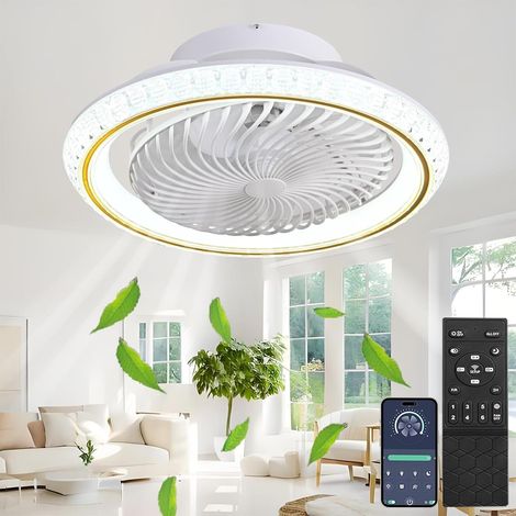 Deckenventilator mit Licht und Fernbedienung, leise, 360° drehbar, 6 Geschwindigkeitsstufen, dimmbare LED, 3000–6500 K. Goldfarben – 49 cm