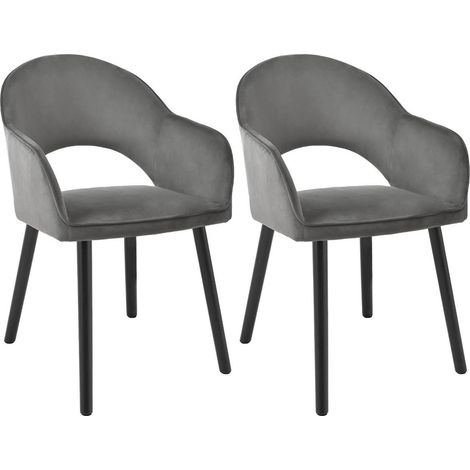 Lot de 2 chaises de salle à manger en velours gris foncé avec pieds en bois (1/5)