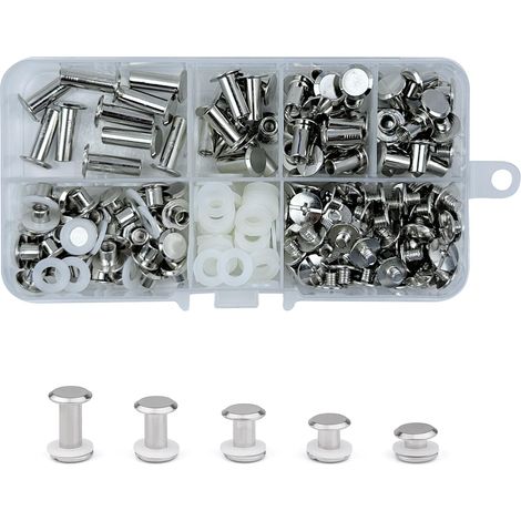 80 Vis de Reliure,Rivets de Reliure à Tête Plate,M55/8/10/12/15 mm Rivet à Visser Vis à Chicago,Vis Chicago Screws métal tête ronde chicago stud vis DIY Book Scrapbook Reliure(Argent) (1/5)