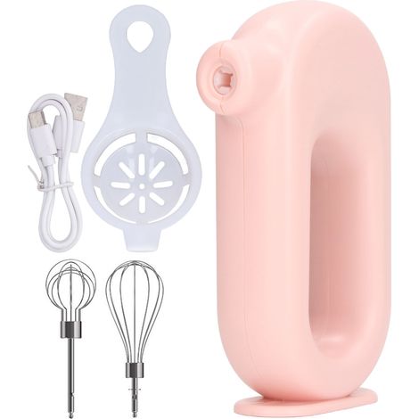 Batteur à Main Électrique Rechargeable USB, 4 Niveaux de Vitesse, Fouet à Œufs et Mousseur à Lait Portable pour Cuisine Rose (1/5)