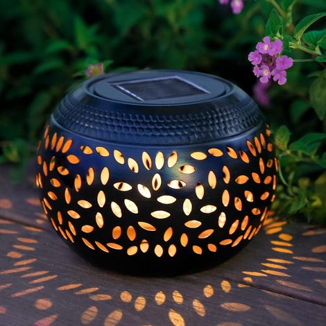 Lampe solaire d'extérieur en fer, lampe de jardin ajourée imitation céramique, lanterne paysagère (1/5)