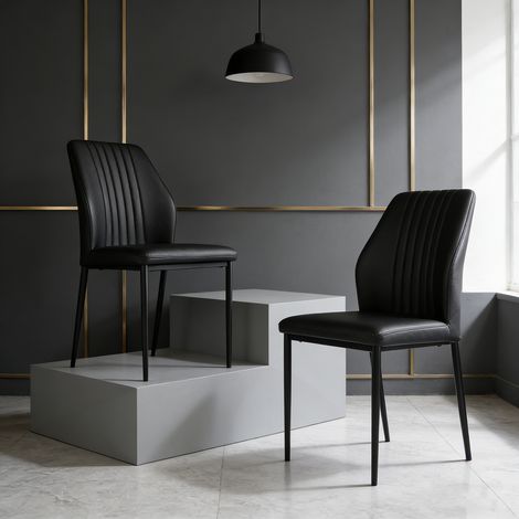 Chaises de salle à manger en simili cuir PU, style milieu du siècle (2 chaises, noir)