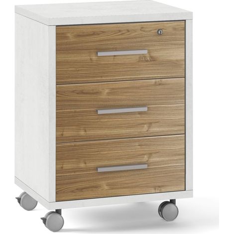 Cassettiera 3 Cassetti con Ruote 51x71x41 cm Ossido Bianco/Noce Stelvio (1/3)
