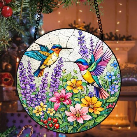Suspension colibri vitrail attrape-soleil 25 cm décoration fenêtre oiseau lumineux cadeau intérieur (1/5)
