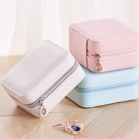 Tragbare Schmuckbox für Reisen, geeignet für kleinen Schmuck, Ohrringe, wasserdichte Aufbewahrungsbox aus PU-Leder für kreativen Schmuck, Make-up, Tischschmuckbox - Sunny (1/5)