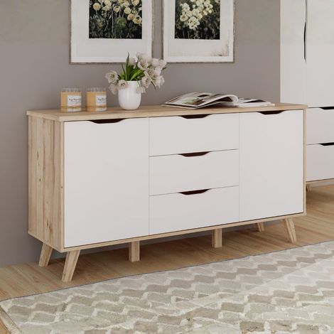 Madia Axis 2 Ante e 3 Cassetti Rovere e Bianco 149 cm – Design Moderno e Funzionalità Quotidiana (1/5)