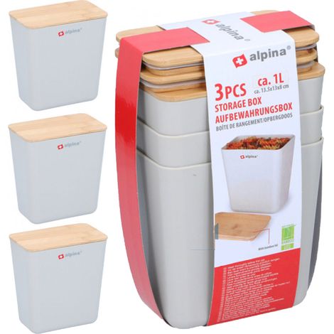Lot de 3 boîtes à café sucre sel 180gr cuisine avec bouchon en bois (1/2)