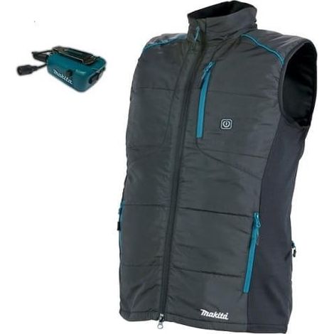 Makita – Gilet thermique 14.4V/18V sans piles – 4 zones chauffantes – 3 niveaux d'intensité – Tissu 100% polyester – Taille M