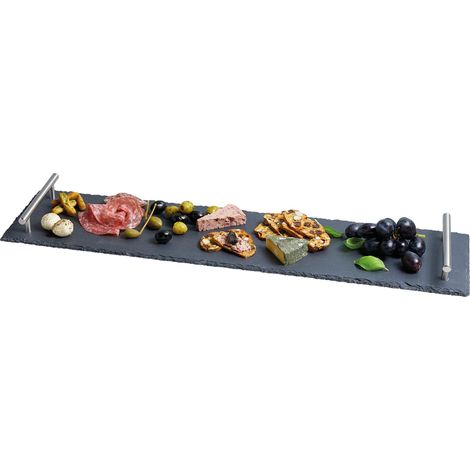 Artesà Piatto da Portata in Ardesia con Manici in Metallo Spazzolato, 60 x 15cm con Scatola Regalo (1/5)