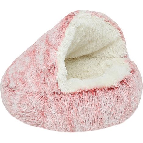 Lit apaisant pour chien et lit-niche pour chat avec housse à capuche, pour petits animaux, lit moelleux en fausse fourrure antidérapante, diamètre extérieur 40 cm (1/5)