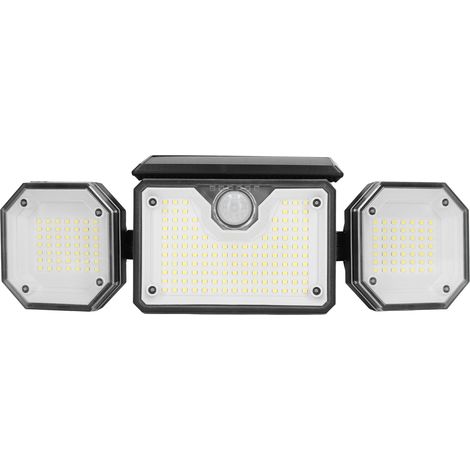 Lampe solaire extérieure 3 têtes avec détecteur de mouvement, IP65 étanche, télécommande incluse, projecteur de sécurité pour allée et clôture (1/5)