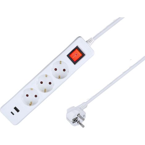 Multiprise 3 Prises Blanc avec 2 Ports USB (Type A (1/4)