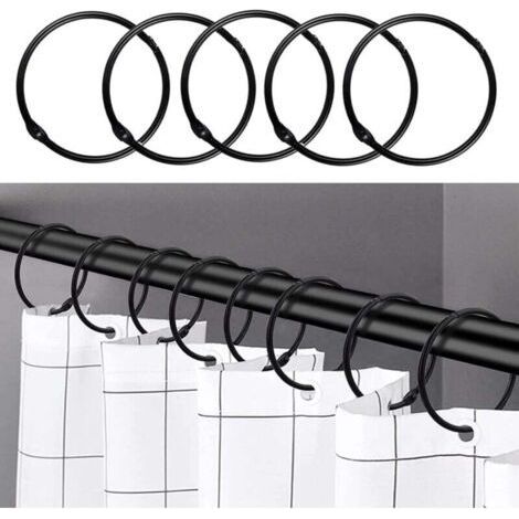 Noir - 24 anneaux de rideau de douche, crochets de rideau de douche antirouille pour salle de bain, anneaux de rideau de douche ronds décoratifs et crochets de tringle de rideau de douche