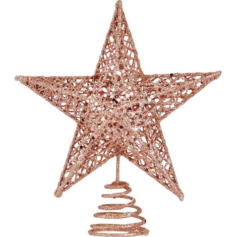 Adorno para la punta del árbol de Navidad con purpurina, estrella navideña de metal brillante, diseño 3D con purpurina metálica, adorno para la punta del árbol de Navidad (A) (1/5)