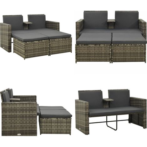3-tlg. Garten-Lounge-Set mit Auflagen Poly Rattan Grau - Gartensofa - Lounge-Set - Gartenmöbeln - Outdoor-Möbel - Rattan-Möbel - Home & Living