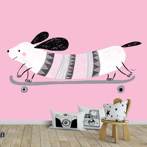 Papier peint enfant chien sur une skate papier peint (1/5)