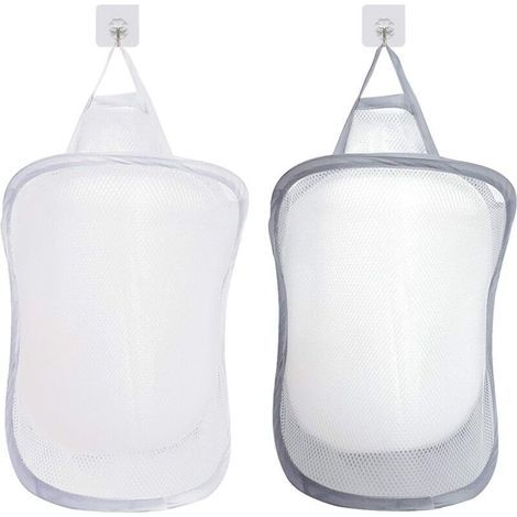 Panier à linge gris et blanc, organisateur de linge pliable, trousse de toilette pliable, organisateur de jouets suspendu avec 2 poignées (crochets non inclus) (1/5)