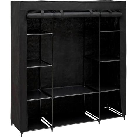 Penderie Double 7 Étagères "Dressy" 155cm Noir (1/5)