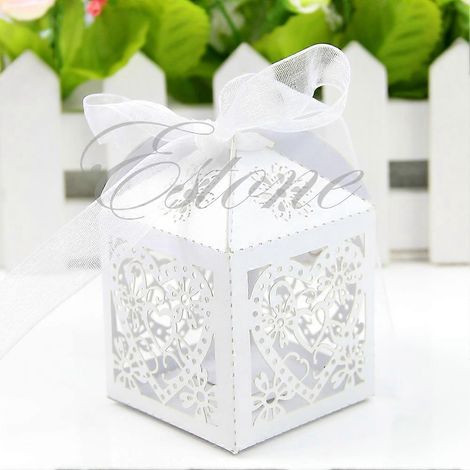 50/100 pièces boîtes cadeaux cœur love découpe laser avec ruban, étuis bonbon pour mariage, fête, favoris invités (190 caractères exactement). (1/4)