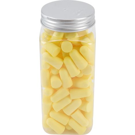 Lot de 120 bouchons d'oreilles pour dormir, réduction du bruit, mousse à mémoire de forme extensible et confortable, jaunes. (1/5)