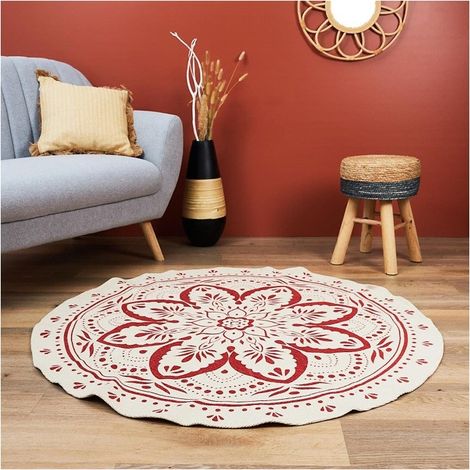 Tapis Rond - HOME DECO FACTORY - Mandala Terracotta - Imprimé - Rouge et marron (1/4)