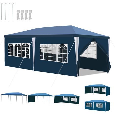 Randaco Tienda de camping exterior 3x6 m Azul con lona de PE anti-UV, paredes y techo, montaje sencillo