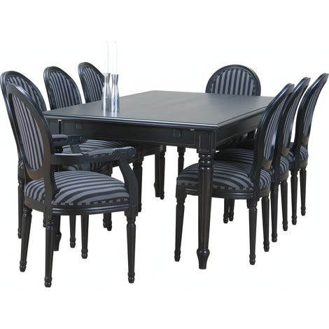Amaretta Ensemble de salle à manger 100x180/280, 2 extensions inclues, noirs m 2+6 chaises rococo vintage noir/noir. (1/5)